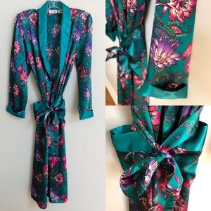 Peacock Blue Floral Vintage Robe